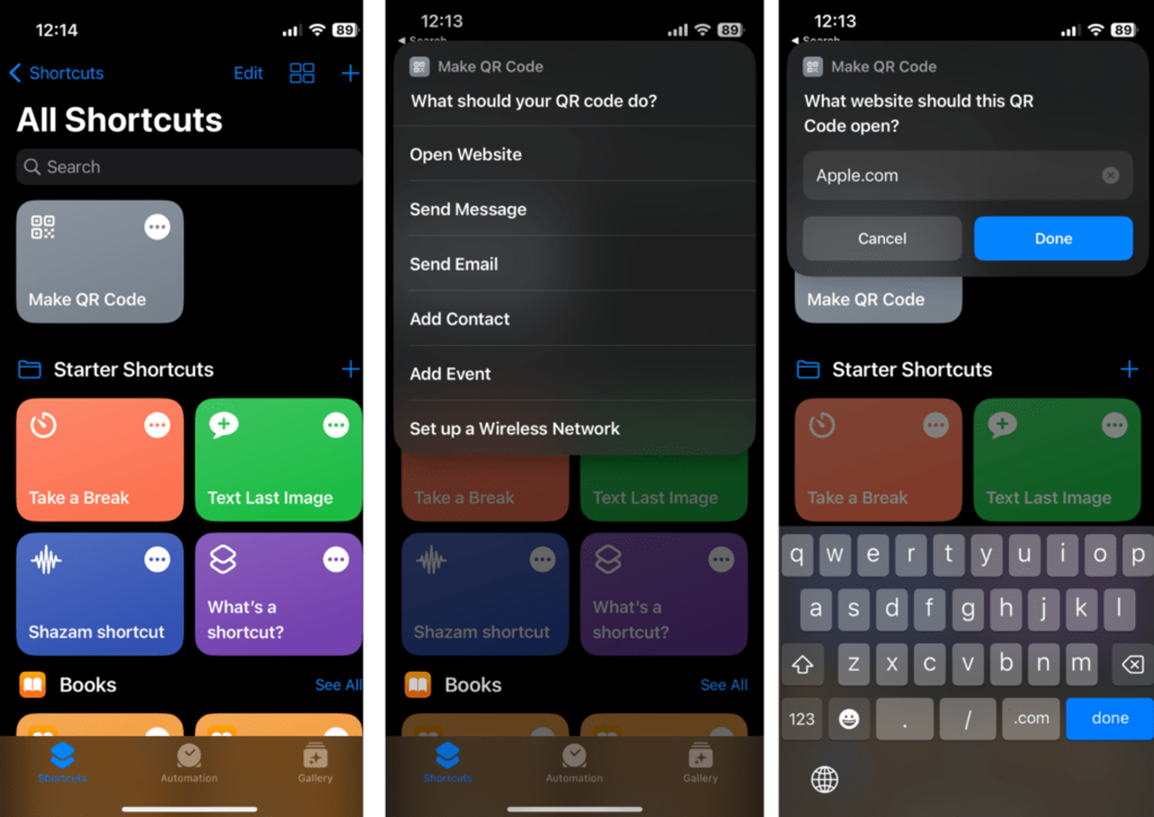 The shortcuts app to create QR Codes on iPhone