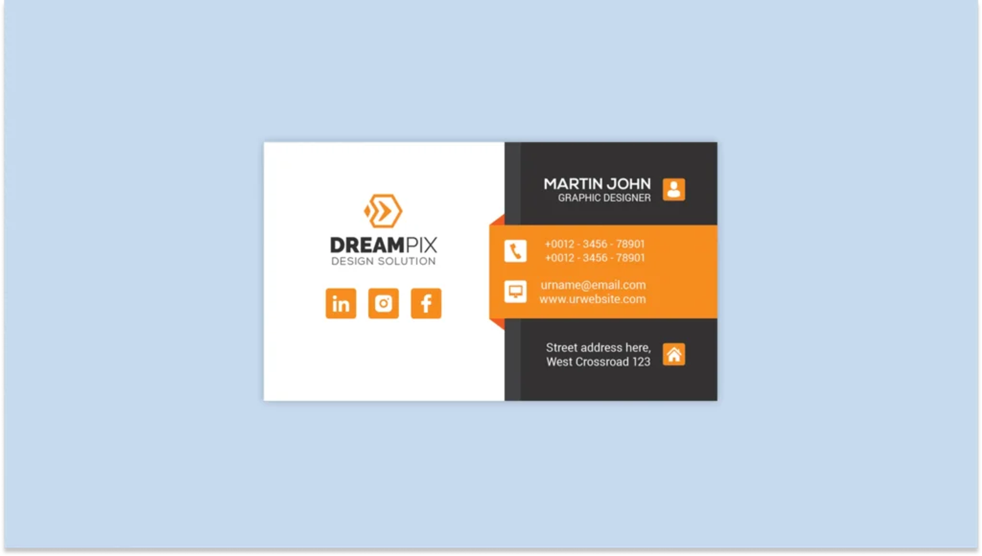 Business card with social media icons