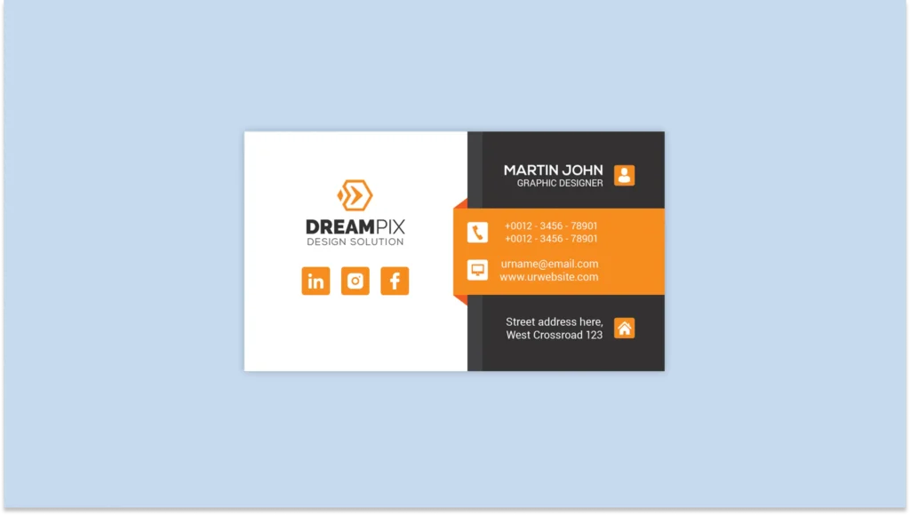 Business card with social media icons
