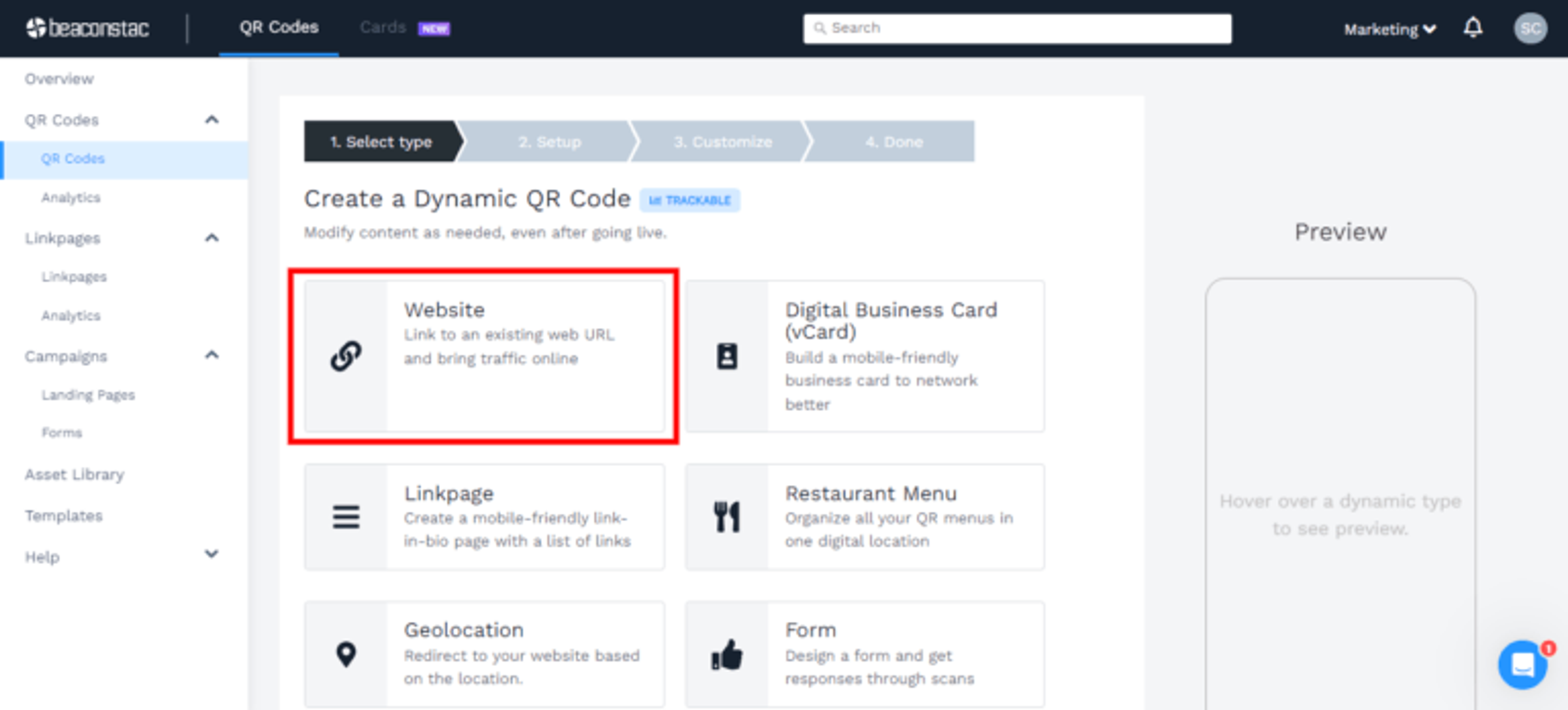 Choose "Website" as your campaign type
