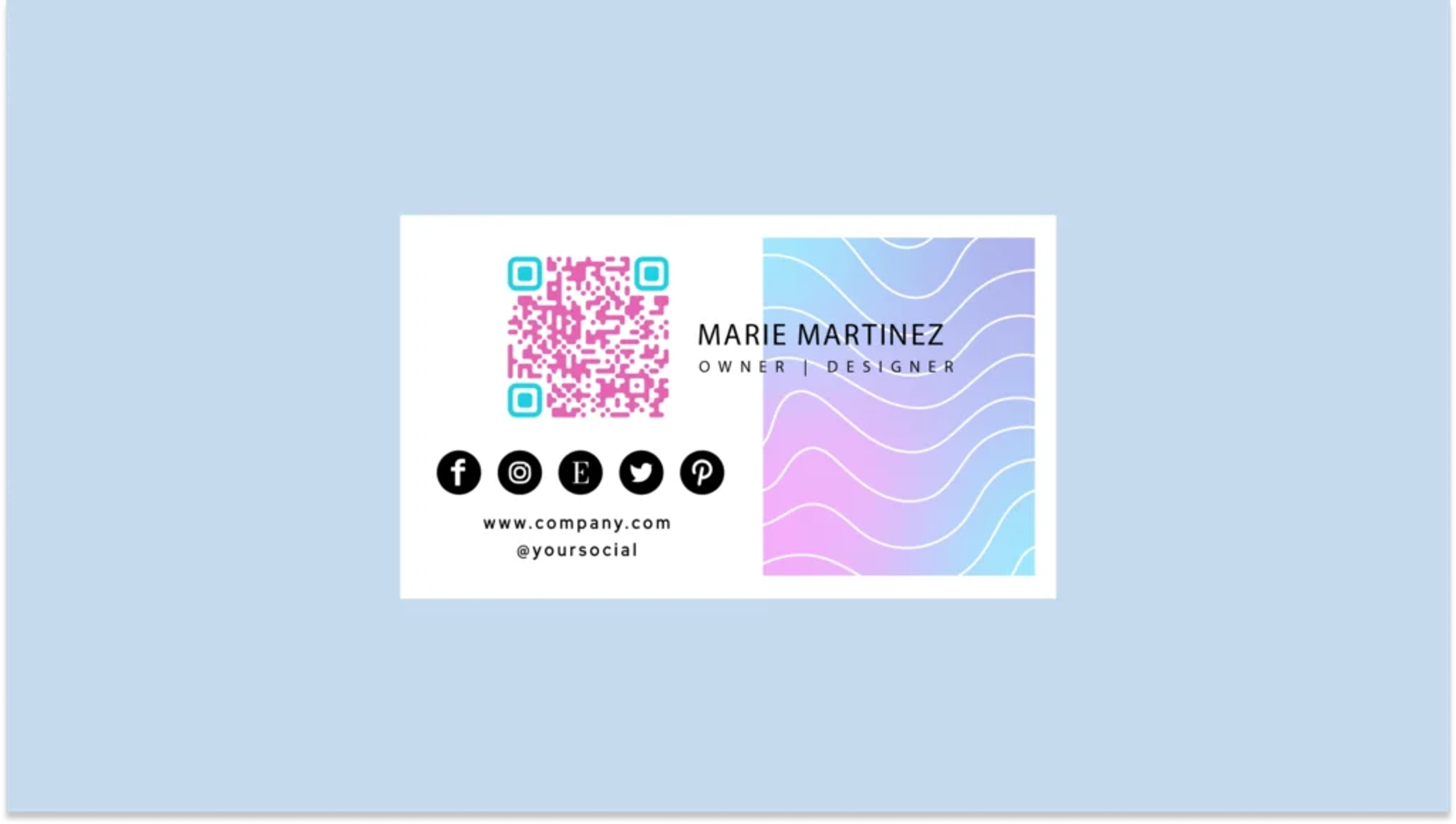 Business card with a QR Code linked to social media account