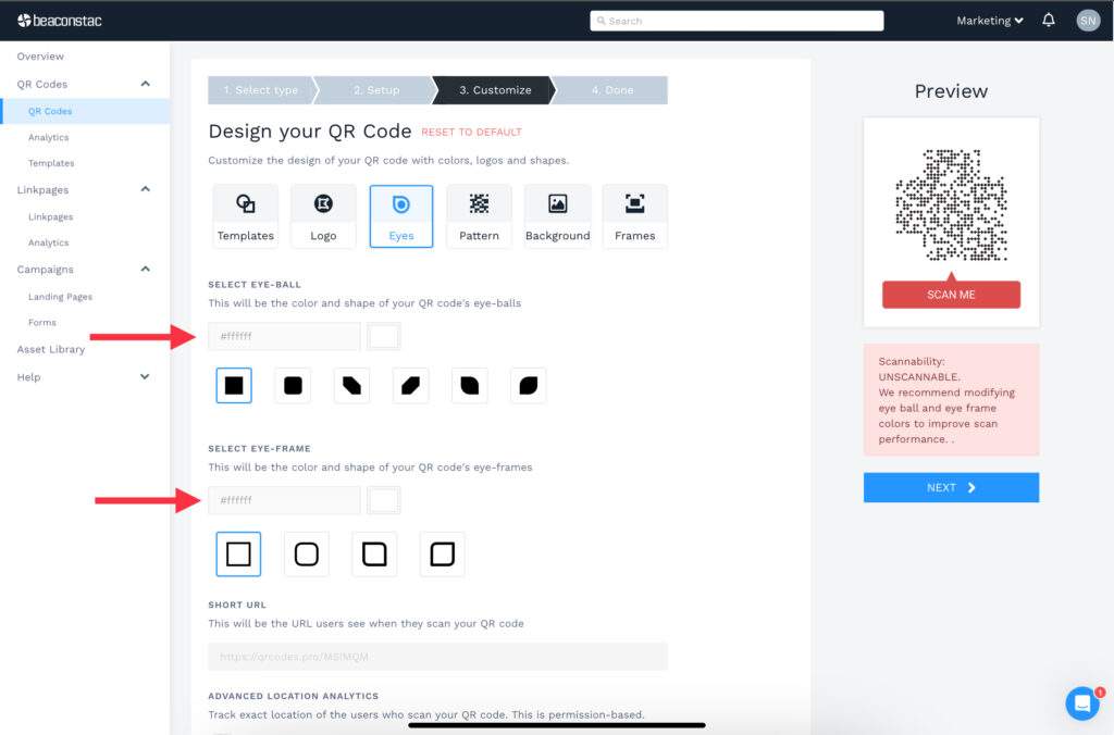 Customize the white QR Code