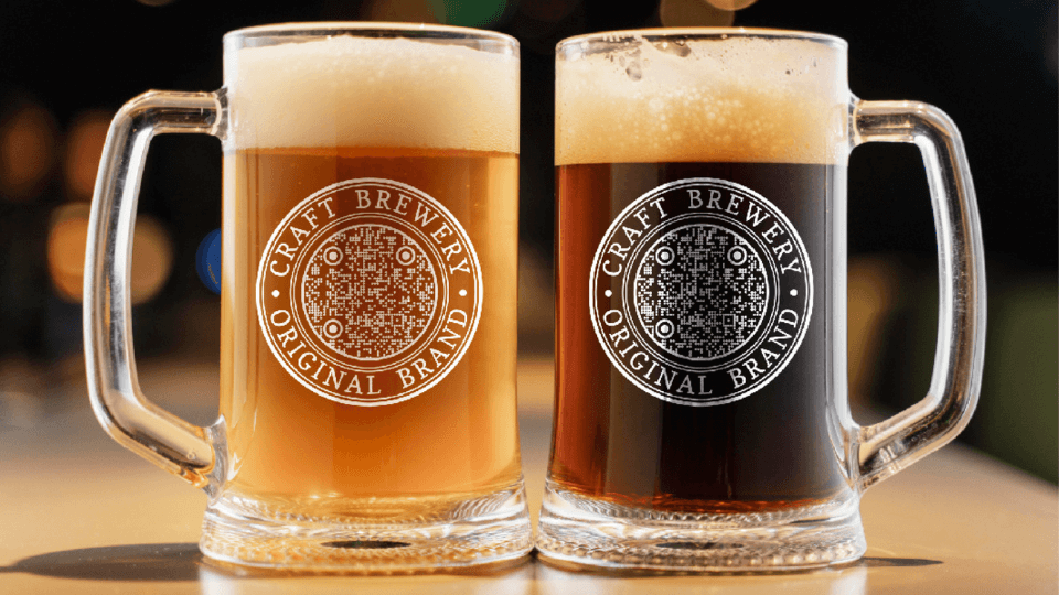 An example of transparent QR Code on beer mugs