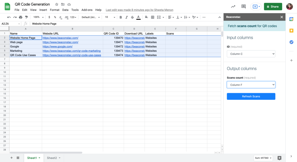 Assign the right columns to fetch the scan count