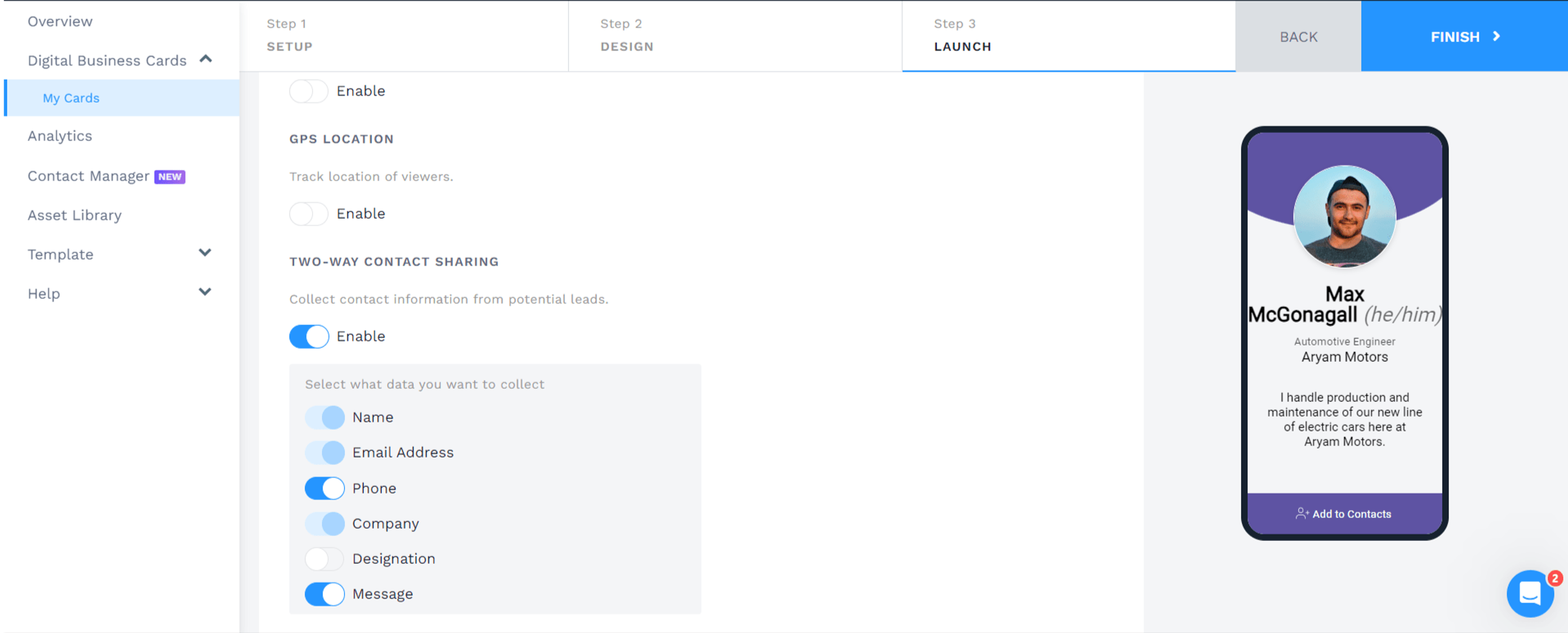 customize the contact-sharing form 