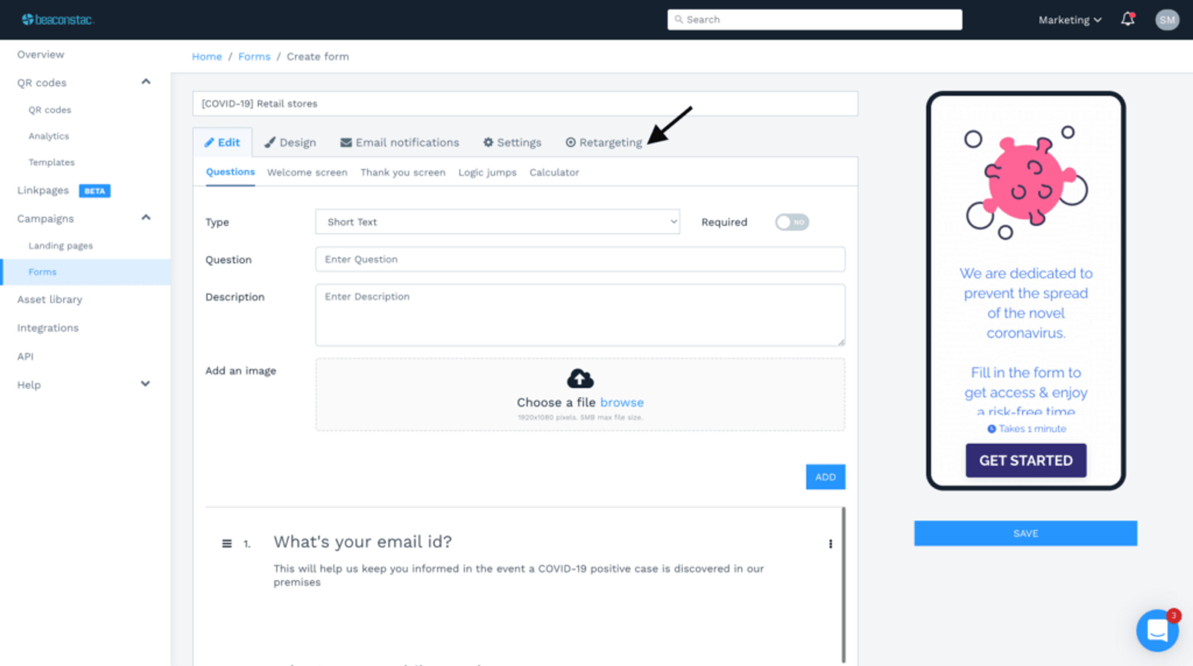 Enable retargeting for your form