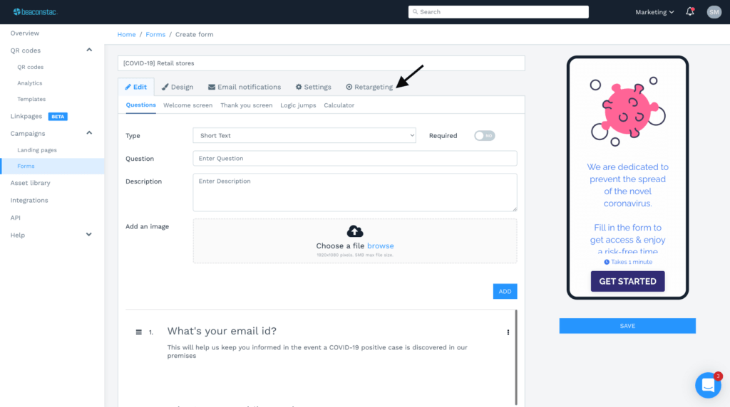 Enable retargeting for your form