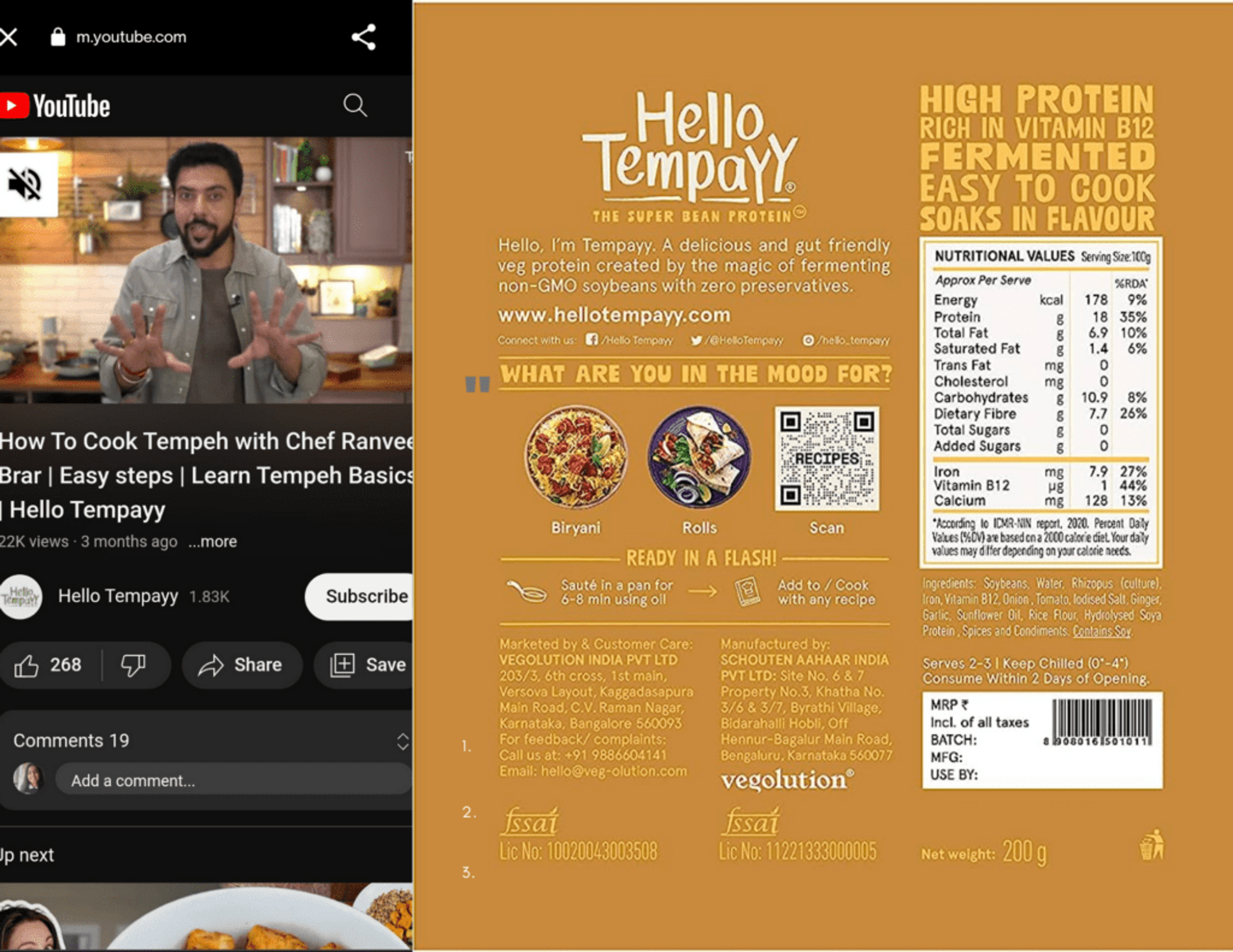 Hello Tempayy uses video QR Codes on product packaging to share recipes