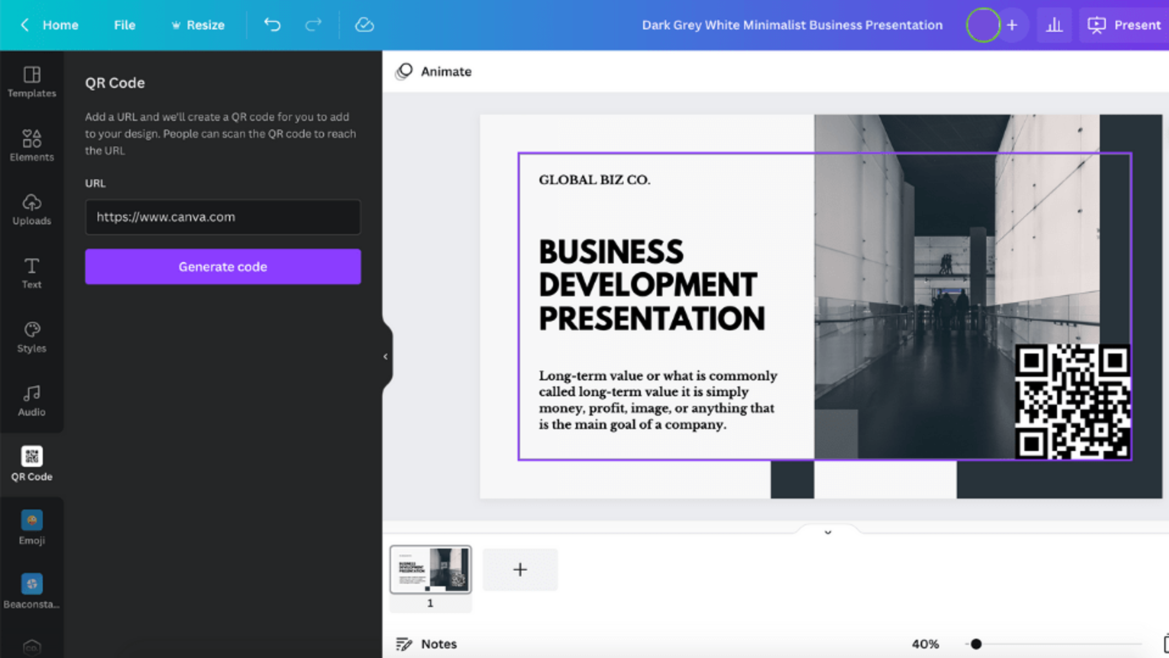 A Canva design for a business presentation