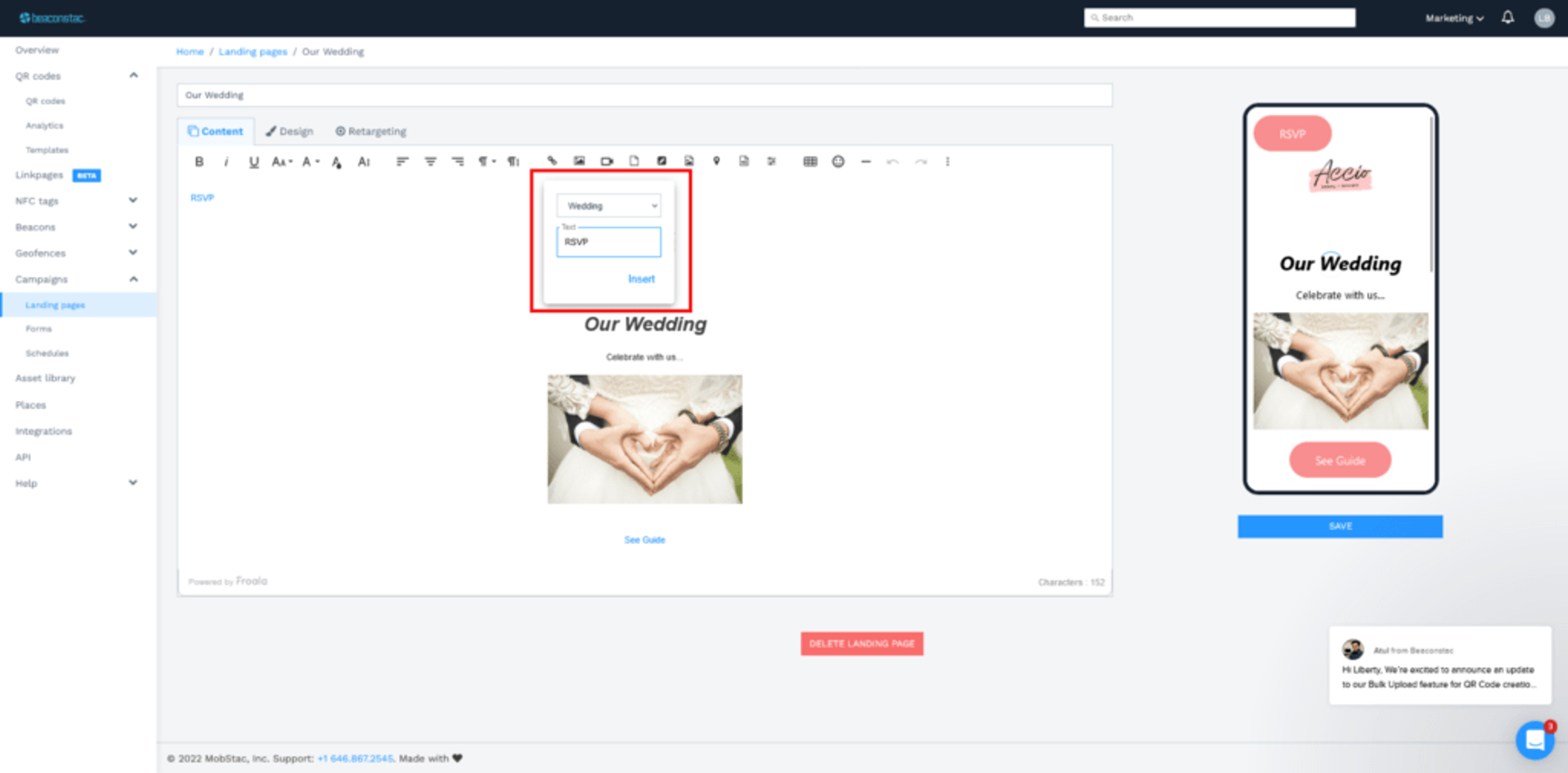 Add CTA to your wedding QR Code RSVP
