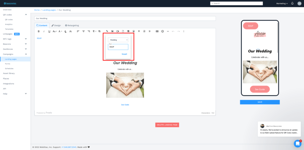 Add CTA to your wedding QR Code RSVP