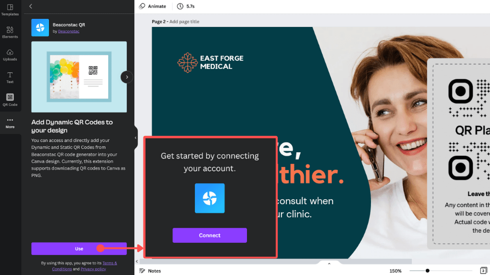 Connecting the Uniqode app to Canva
