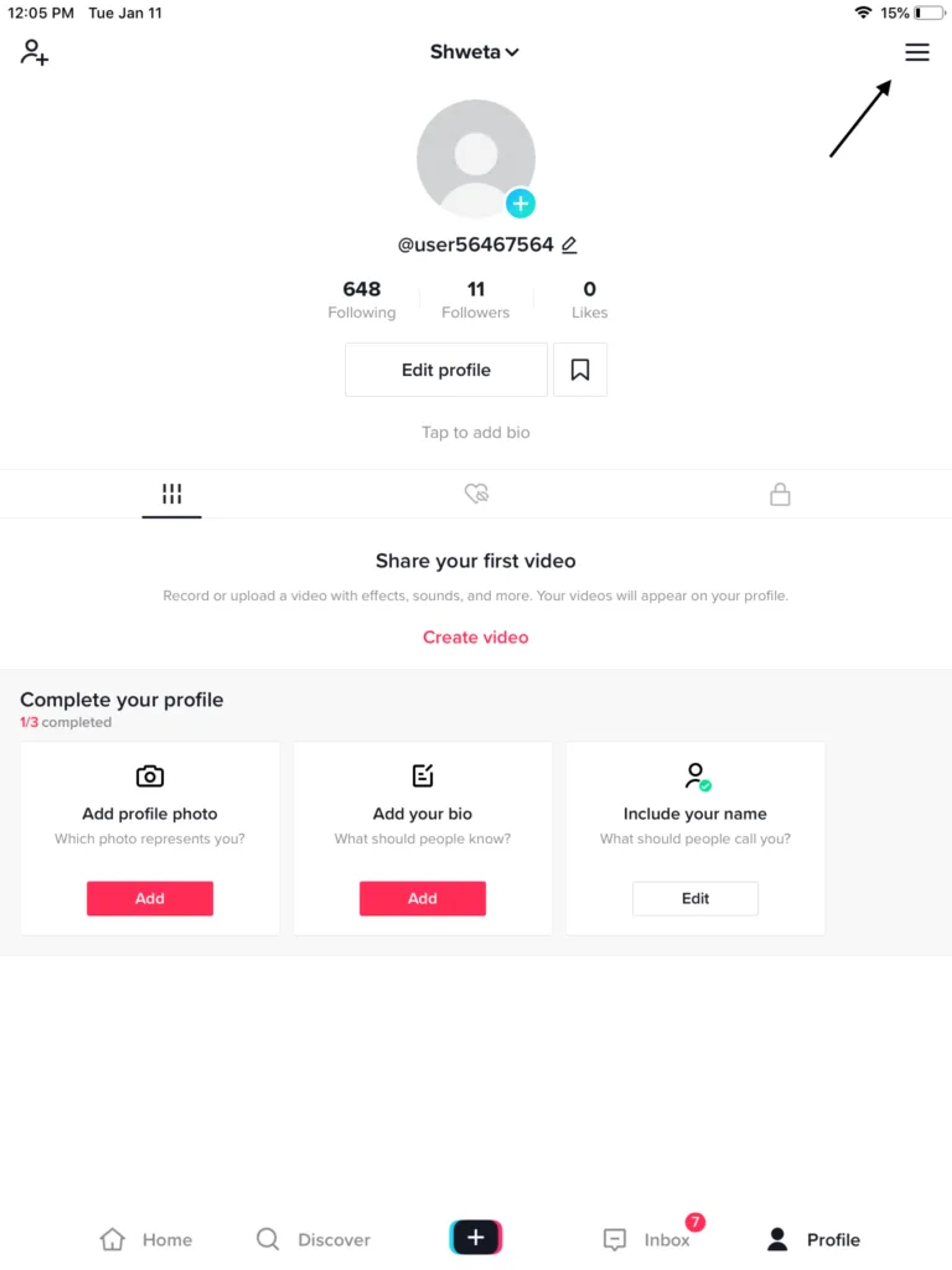 Tik Tok Profile Page