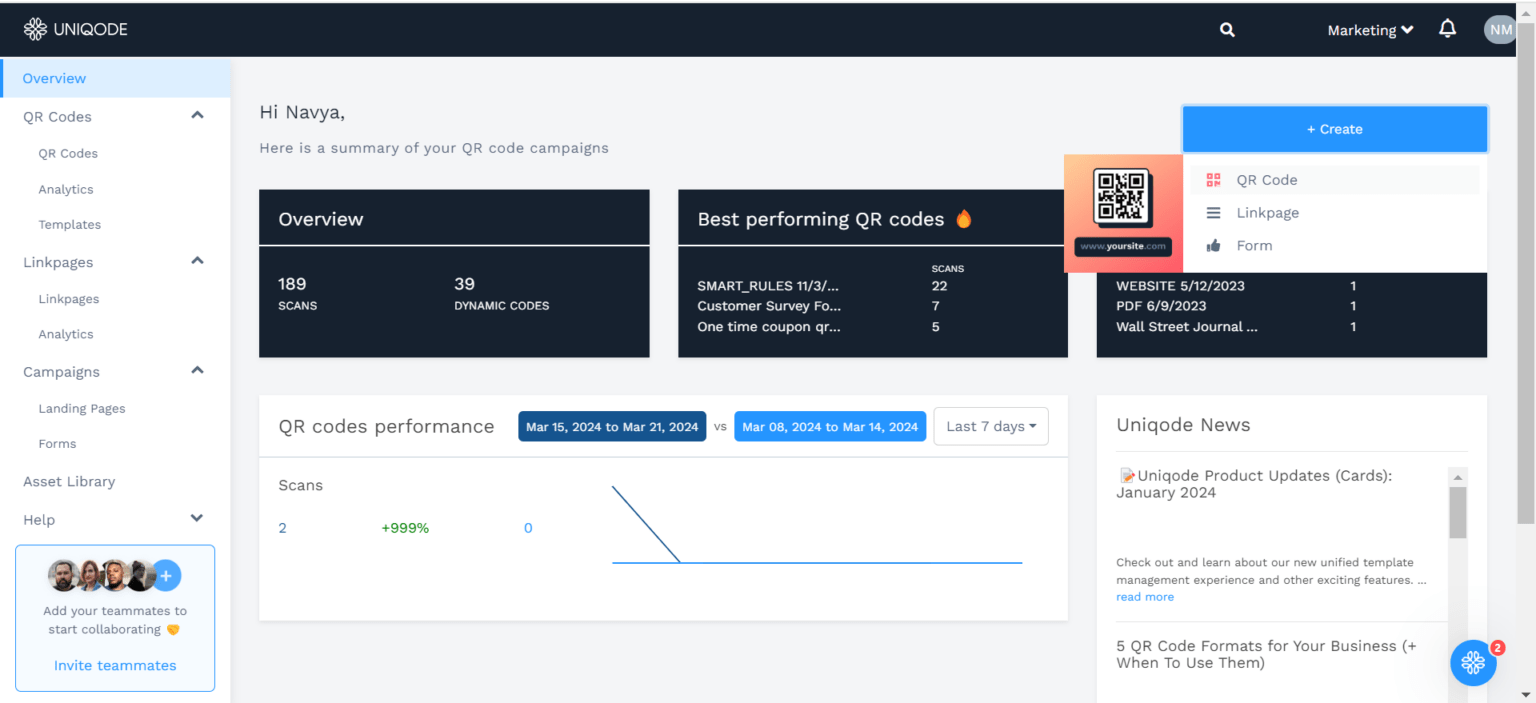 Log-in to Uniqode’s dashboard