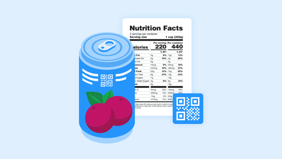 QR Codes to display nutritional information, ingredients, and allergens