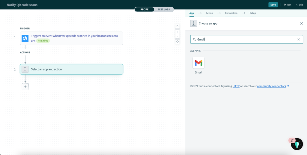 Select the action required after QR Code is scanned.