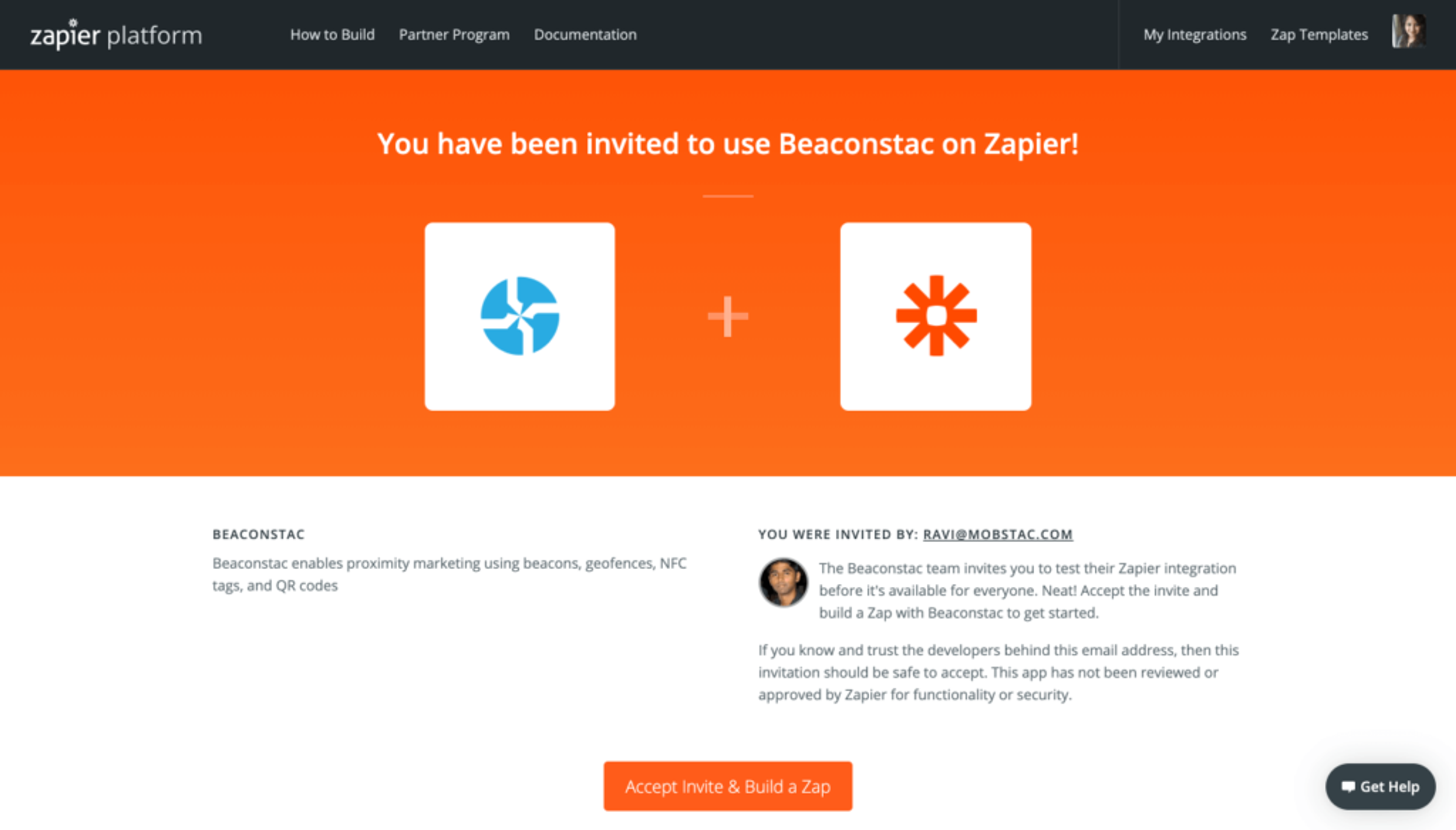 Accept Invite &amp; Build a Zap