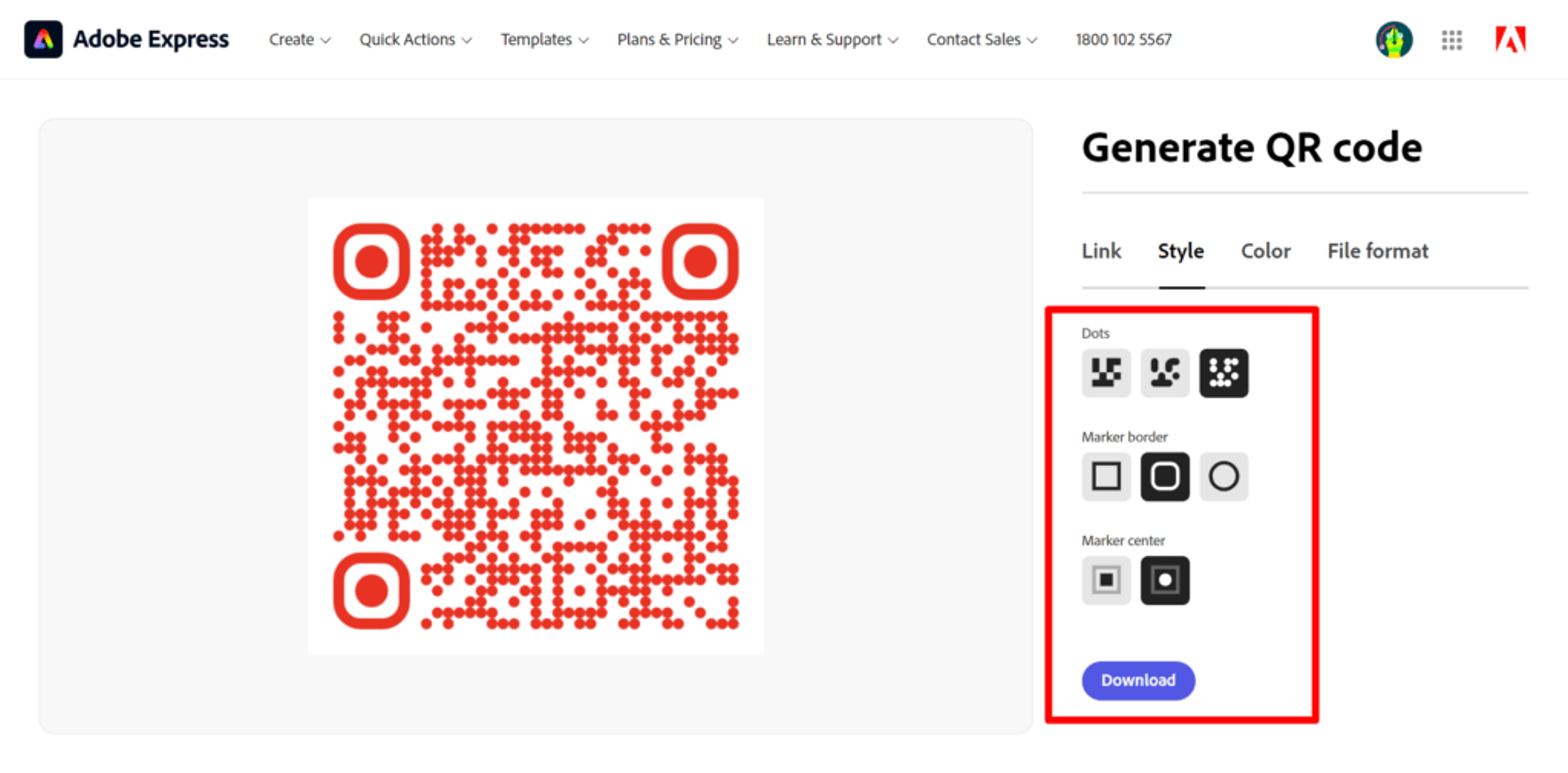 adobe qr code generator dashboard with limited options
