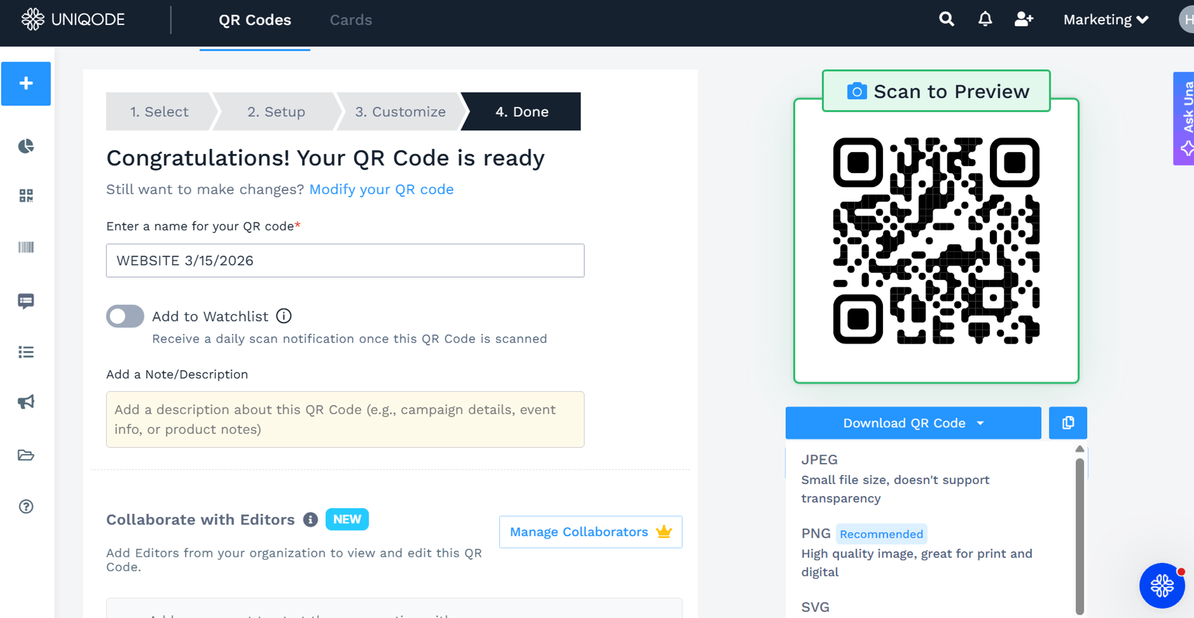 download your QR Code in different formats
