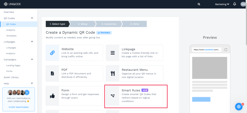 Choose “Smart Rules” as the campaign type