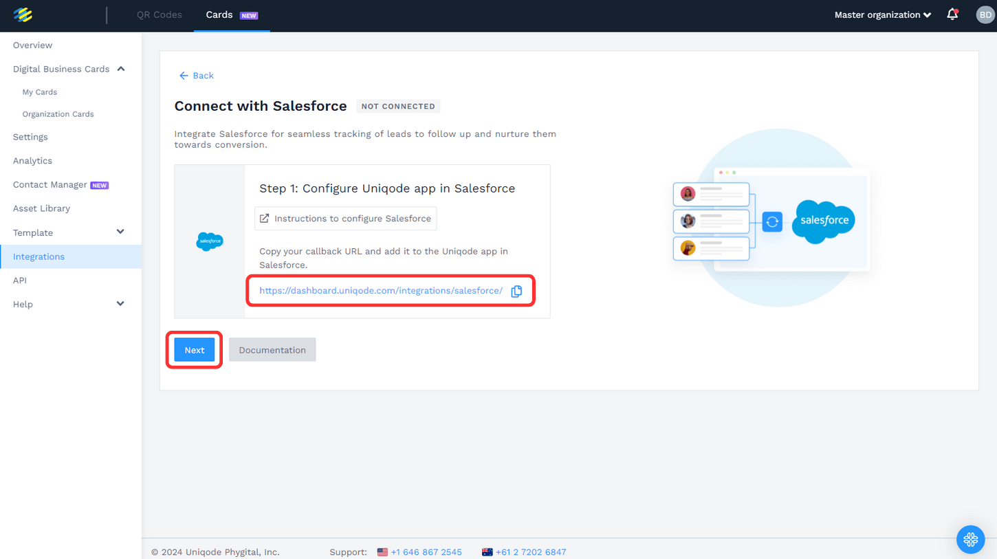 Copy the Callback URL for Salesforce