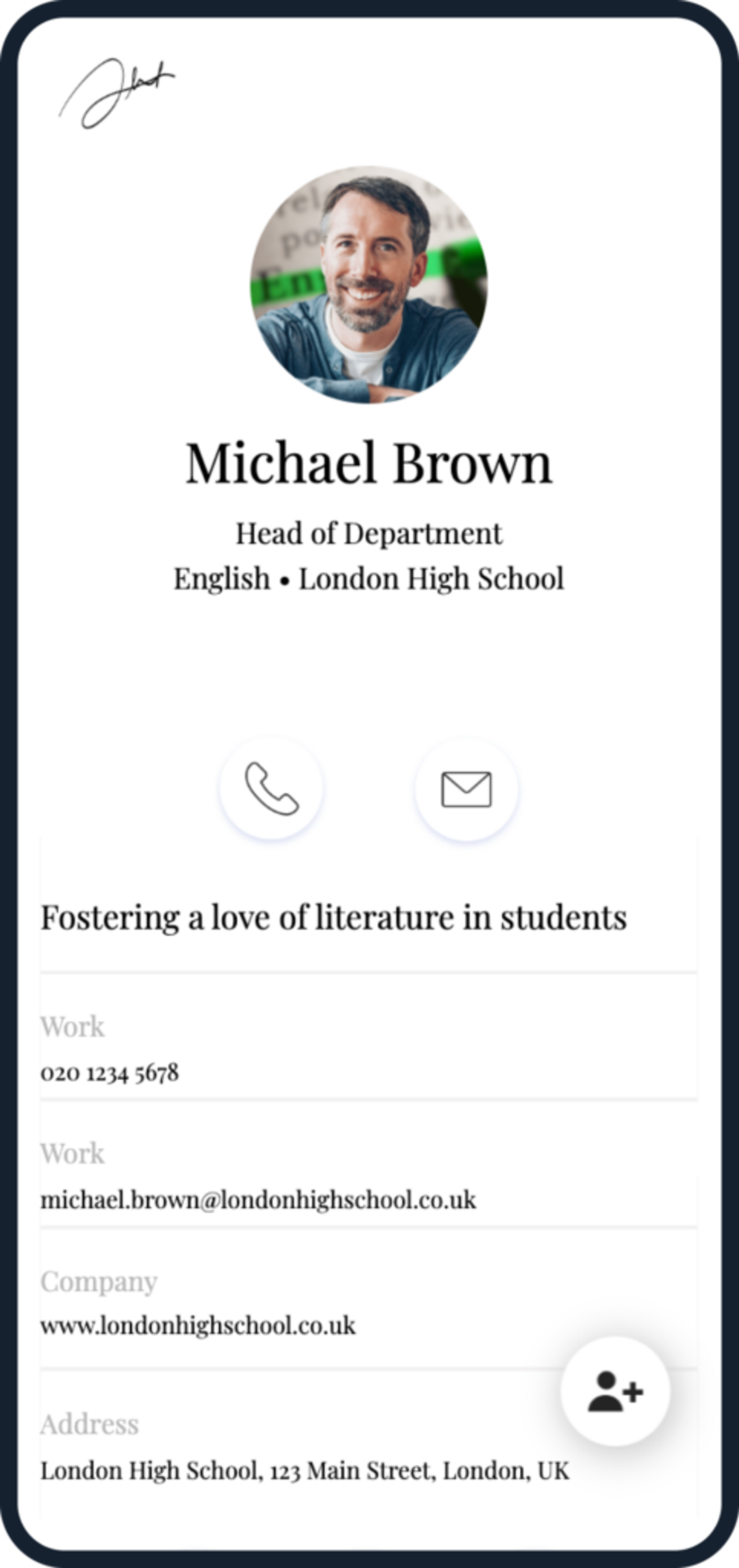 Digital template for educational professionals’ business card

