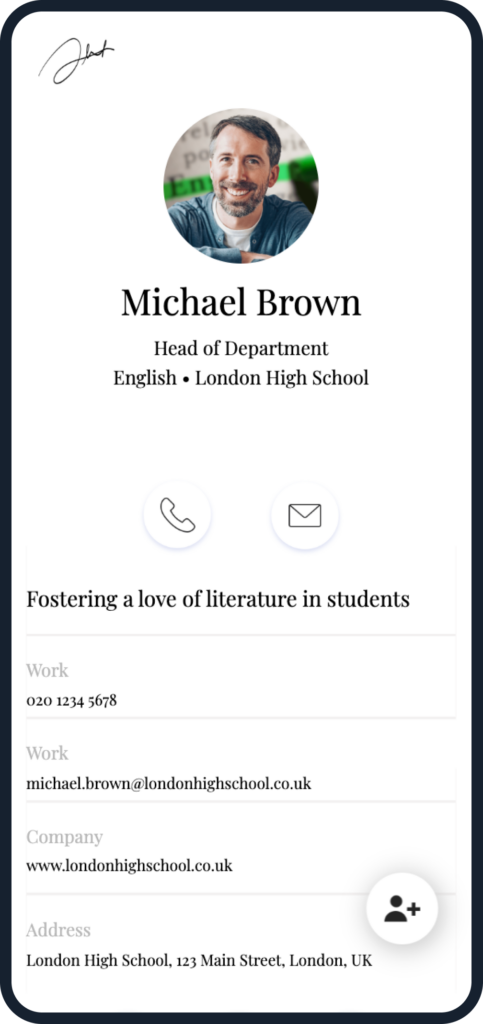 Digital template for educational professionals’ business card
