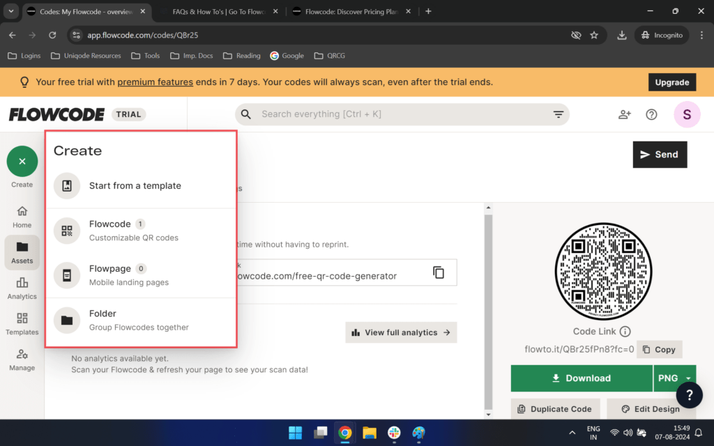 flowcode qr code creation dashboard