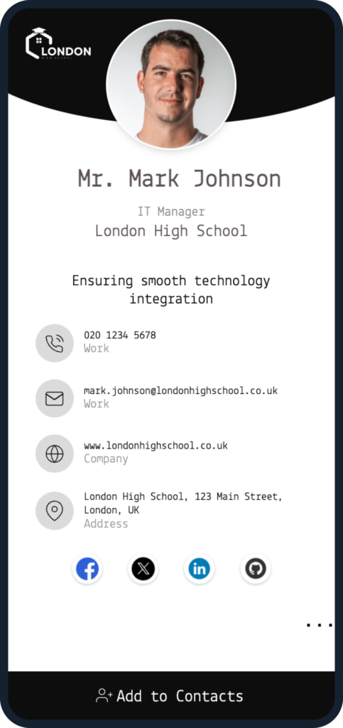 Template for digital business card for educational professionals