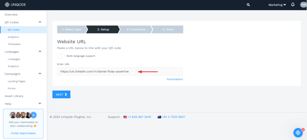 Input linkedin URL in the given field