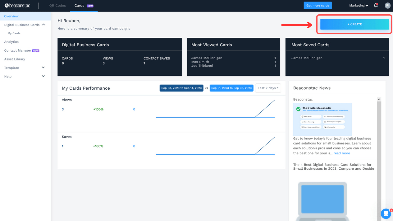 Click “+Create” on the upper-right corner of the dashboard