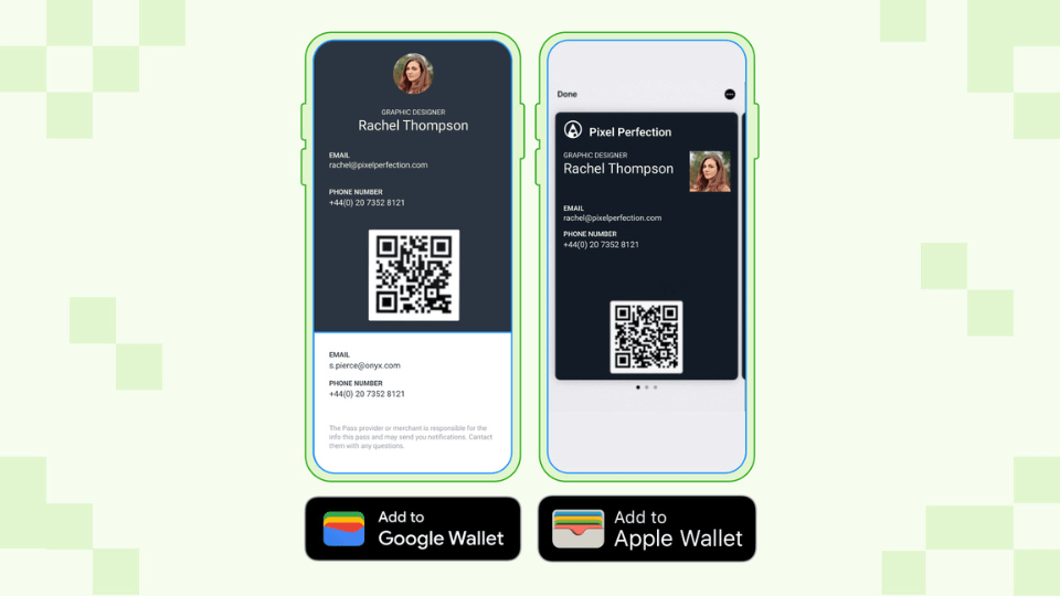 An Apple and Google Wallet pass of the same digital business card