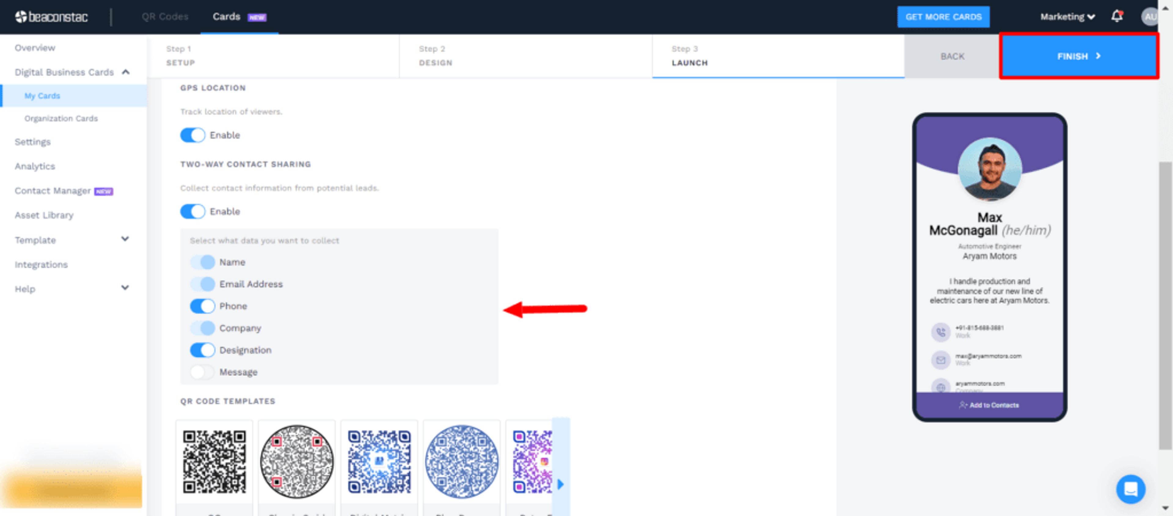 Select the type of lead data you want to collect.