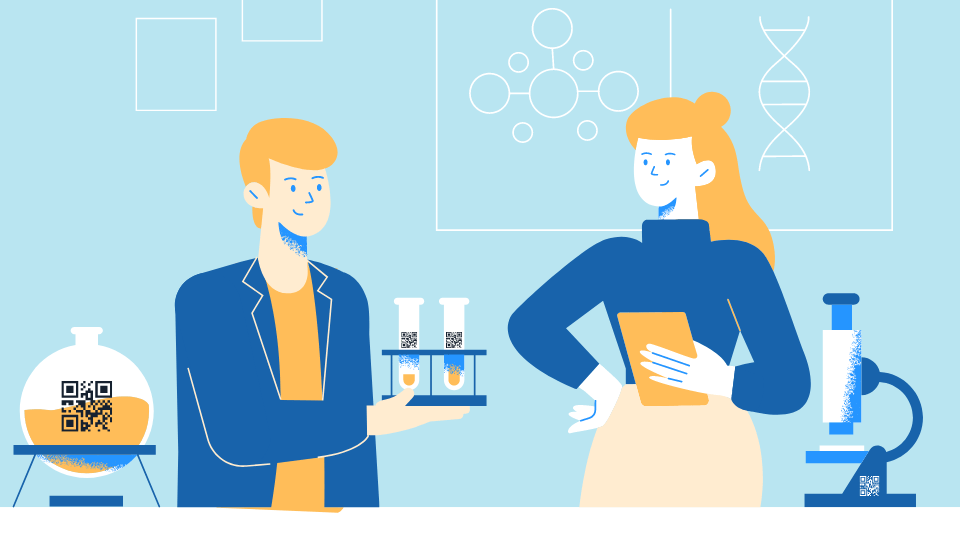 PDF QR Codes on equipment and chemicals in the lab