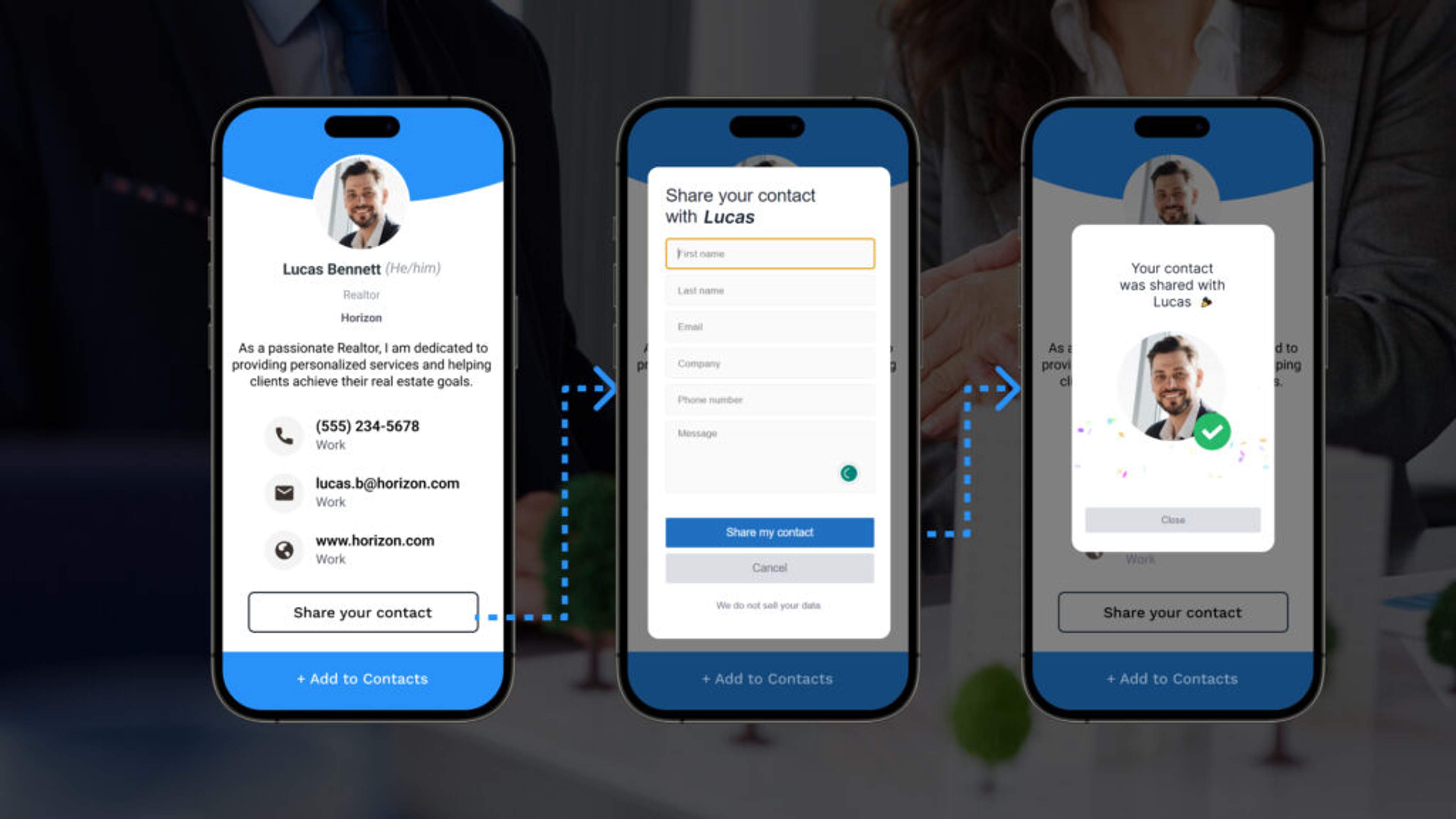 Digital business cards let you conveniently exchange contact information via two-way contact sharing