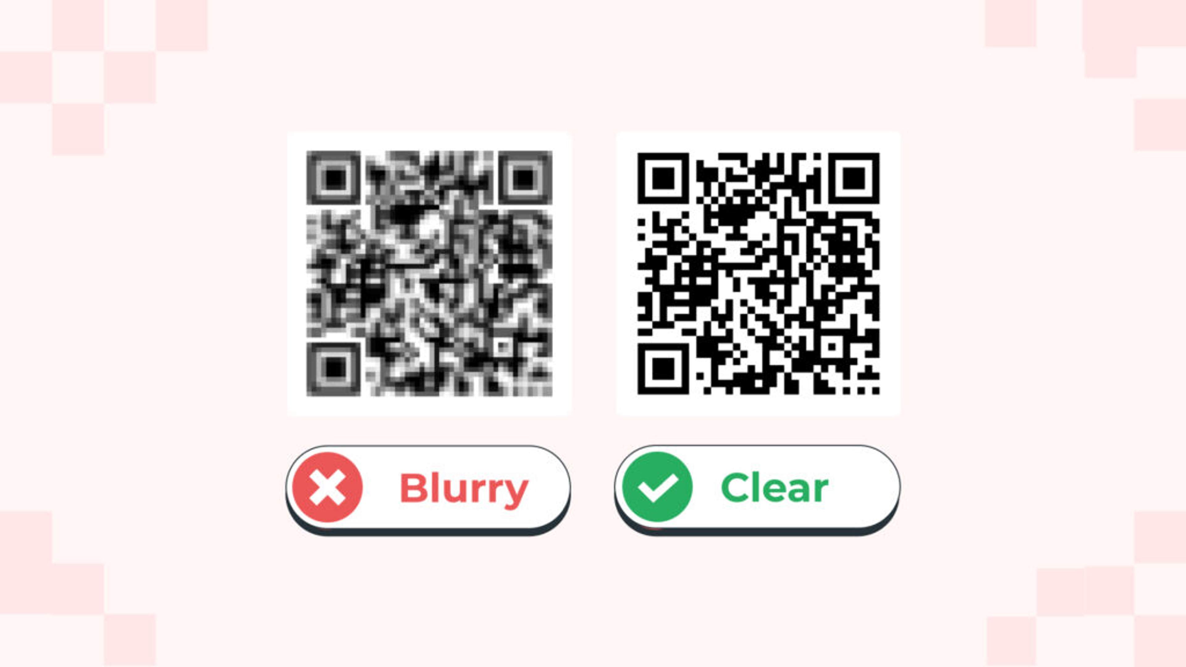 Image has blurry QR Codes, and on the right side, clear, high resolution QR Codes, generated with Uniqode