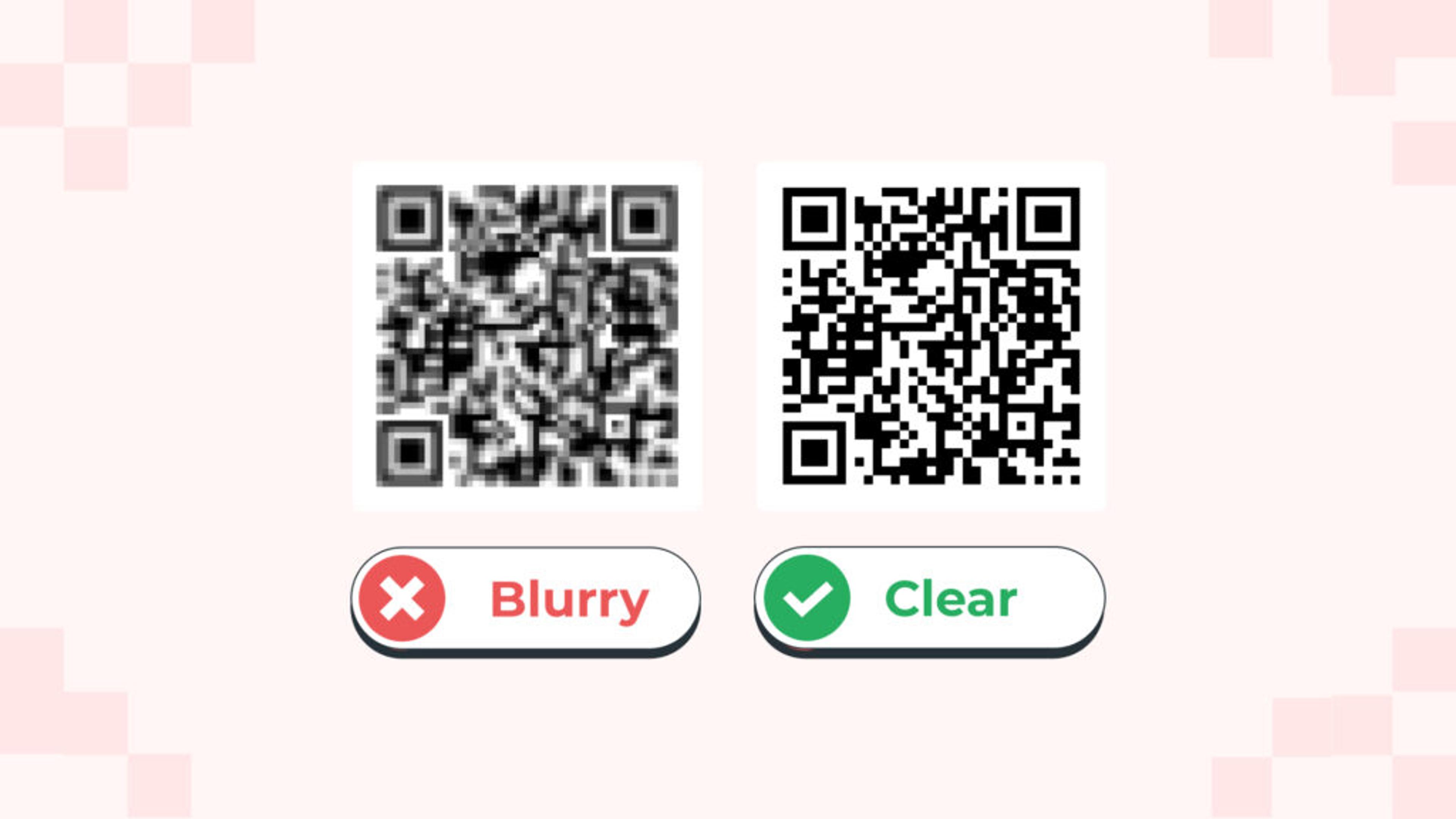 Image has blurry QR Codes, and on the right side, clear, high resolution QR Codes, generated with Uniqode