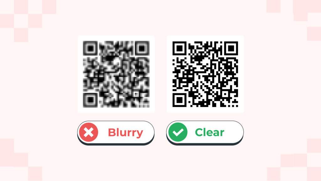Image has blurry QR Codes, and on the right side, clear, high resolution QR Codes, generated with Uniqode