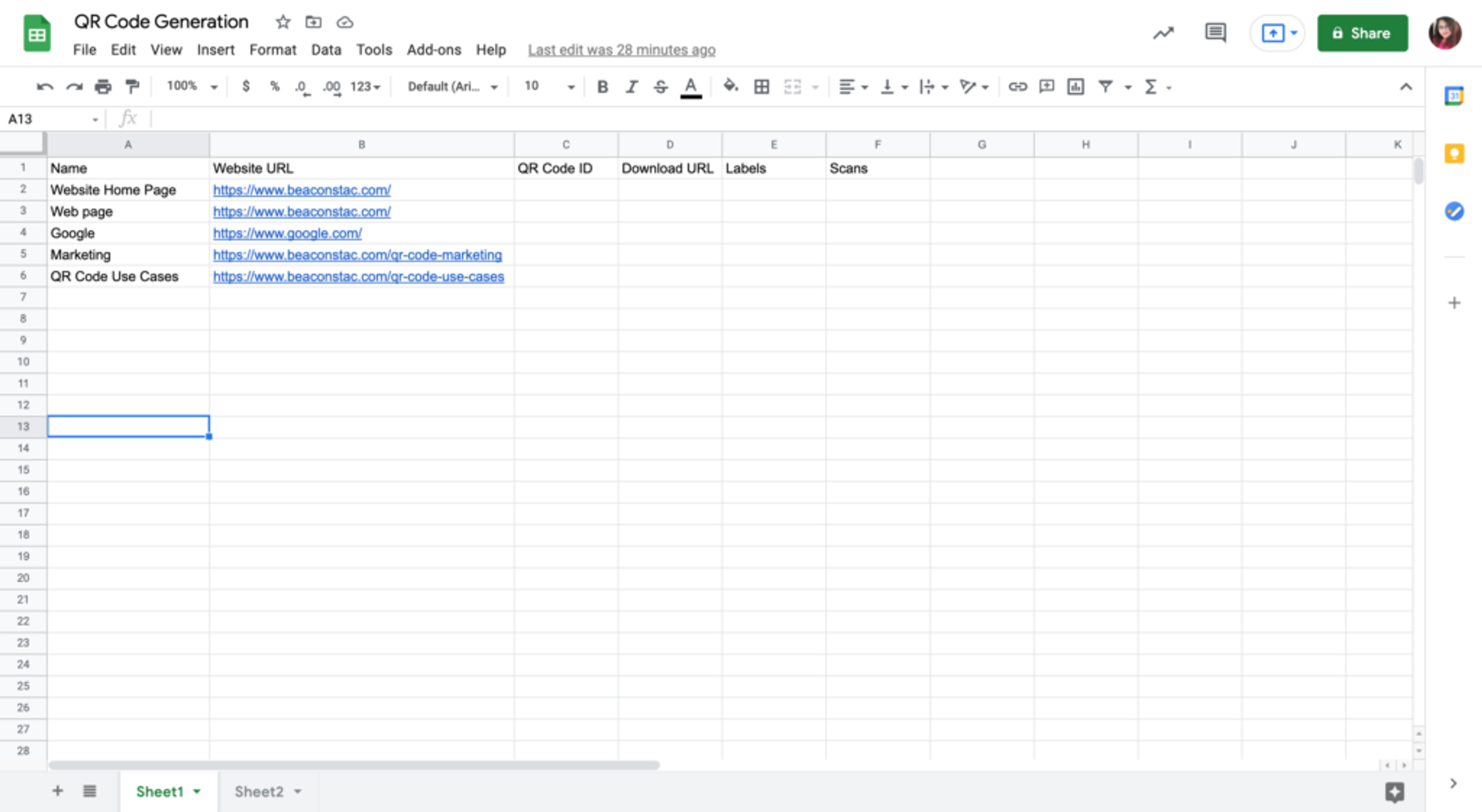 Enter the campaign details in a spreadsheet