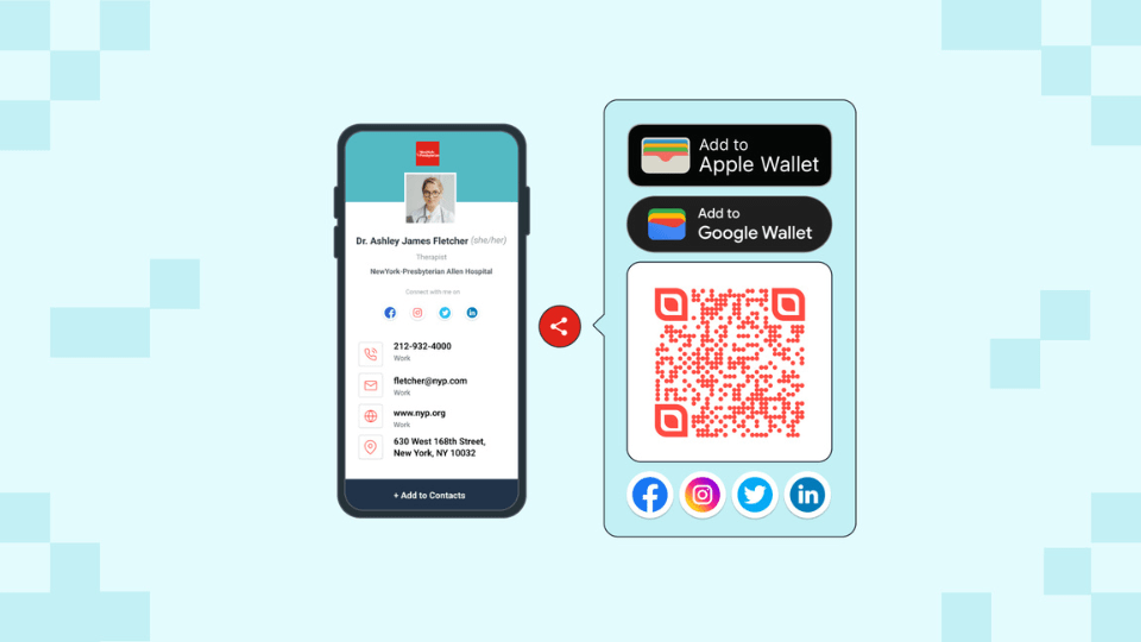 A digital business card that can be shared using various paperless and contactless methods