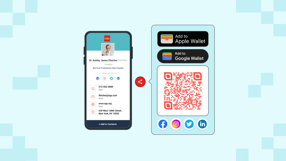 A digital business card that can be shared using various paperless and contactless methods