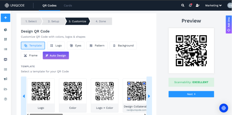 Select a design for your QR Code