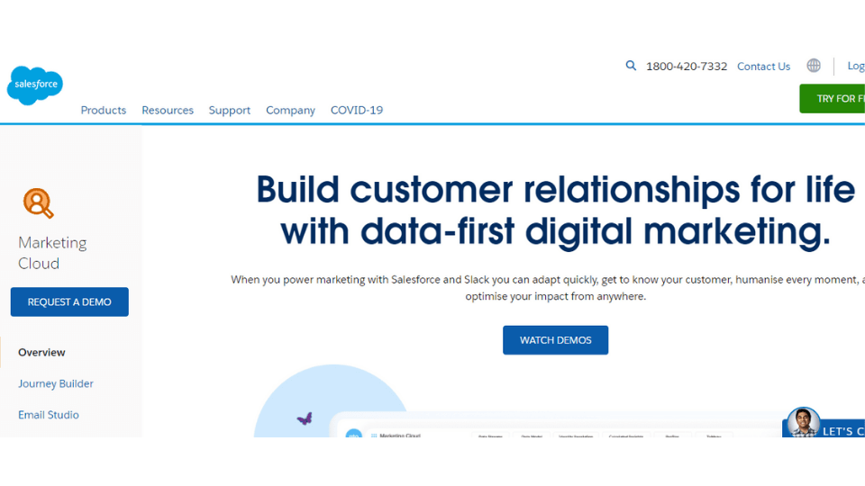 Salesforce Marketing Cloud is a customer journey based support platform