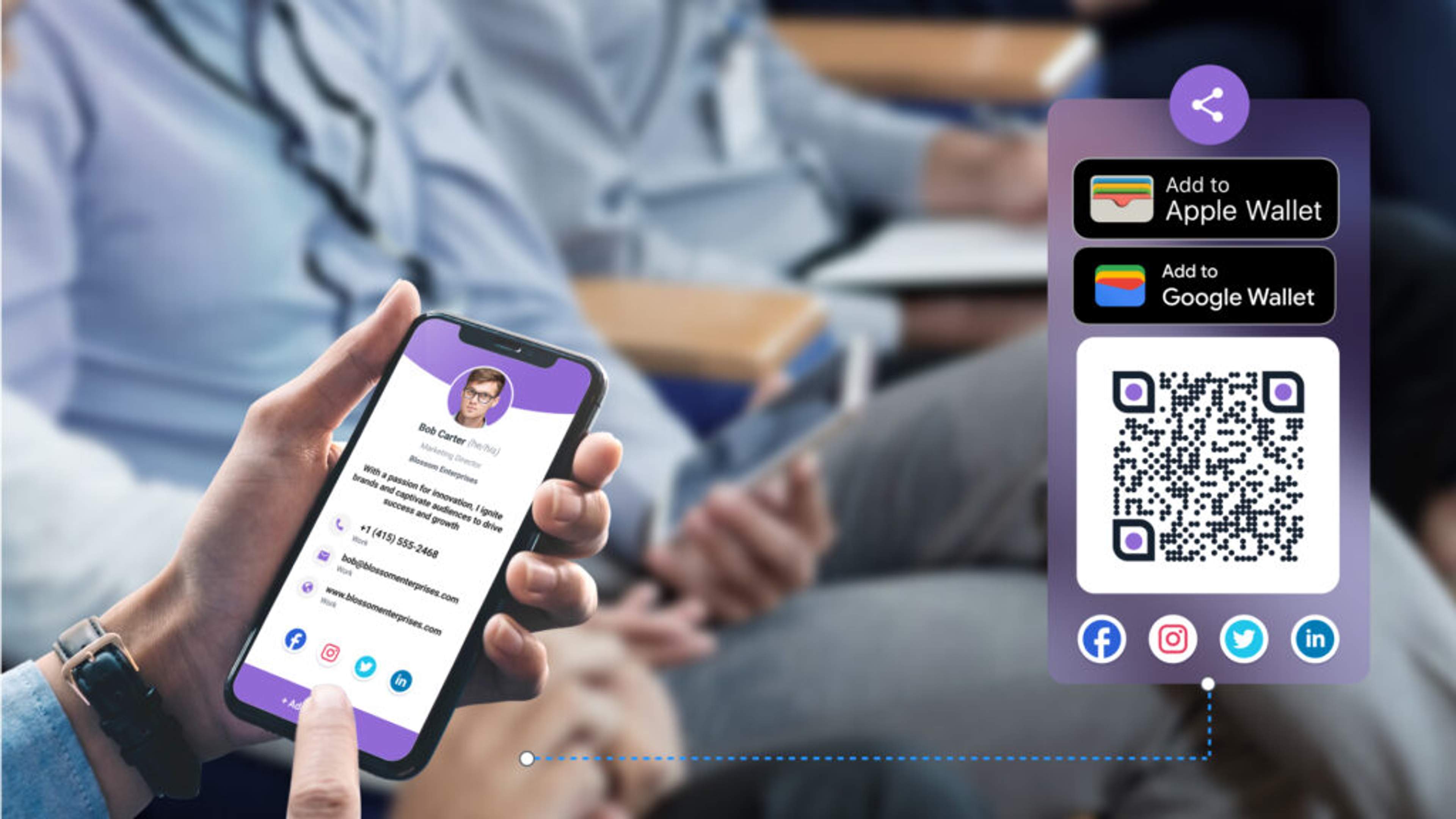 Contactlessly sharing digital business cards at events