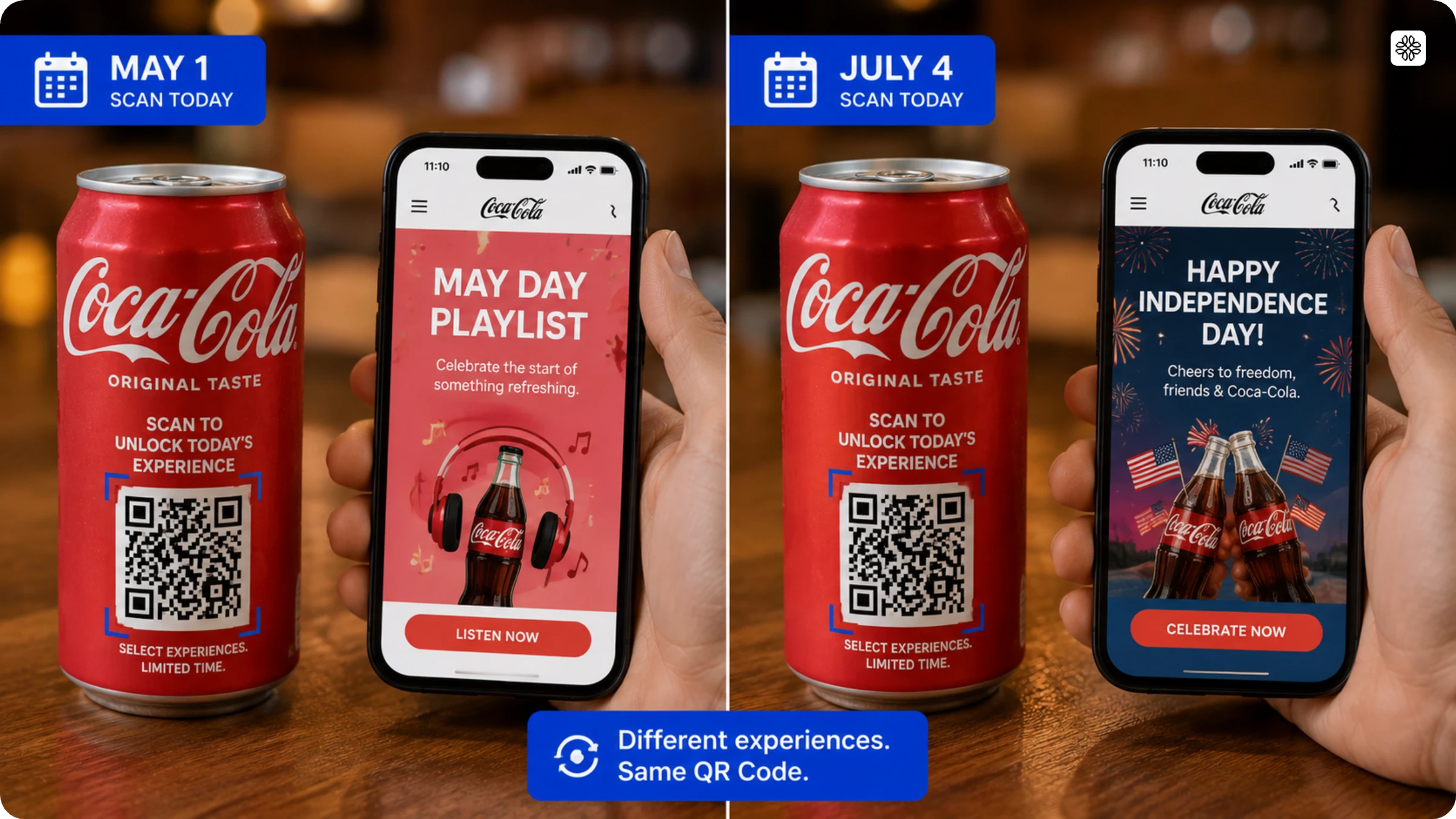 dynamic QR Codes on Coca-Cola packaging