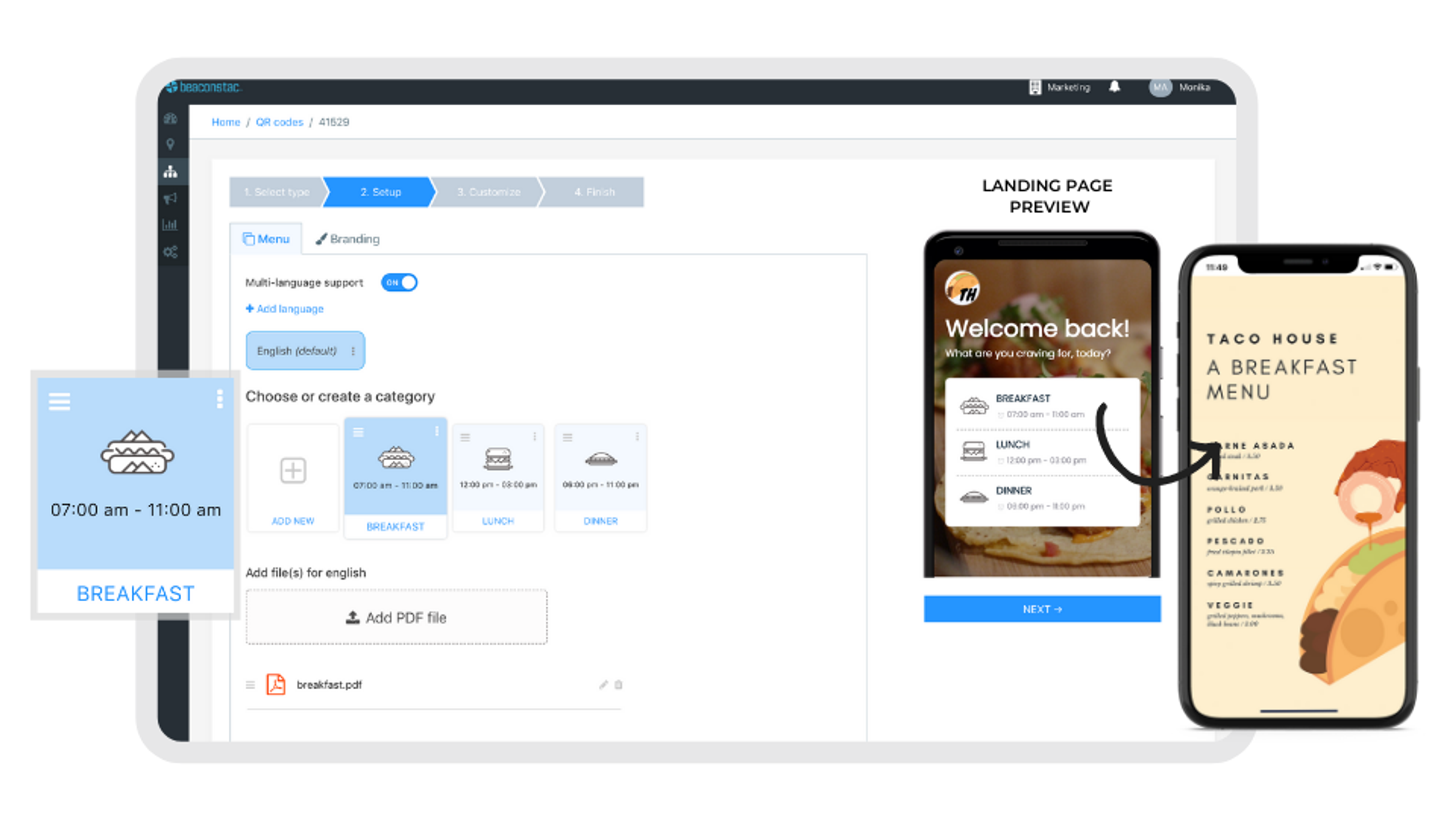 Upload PDF menu to create a QR Code menu