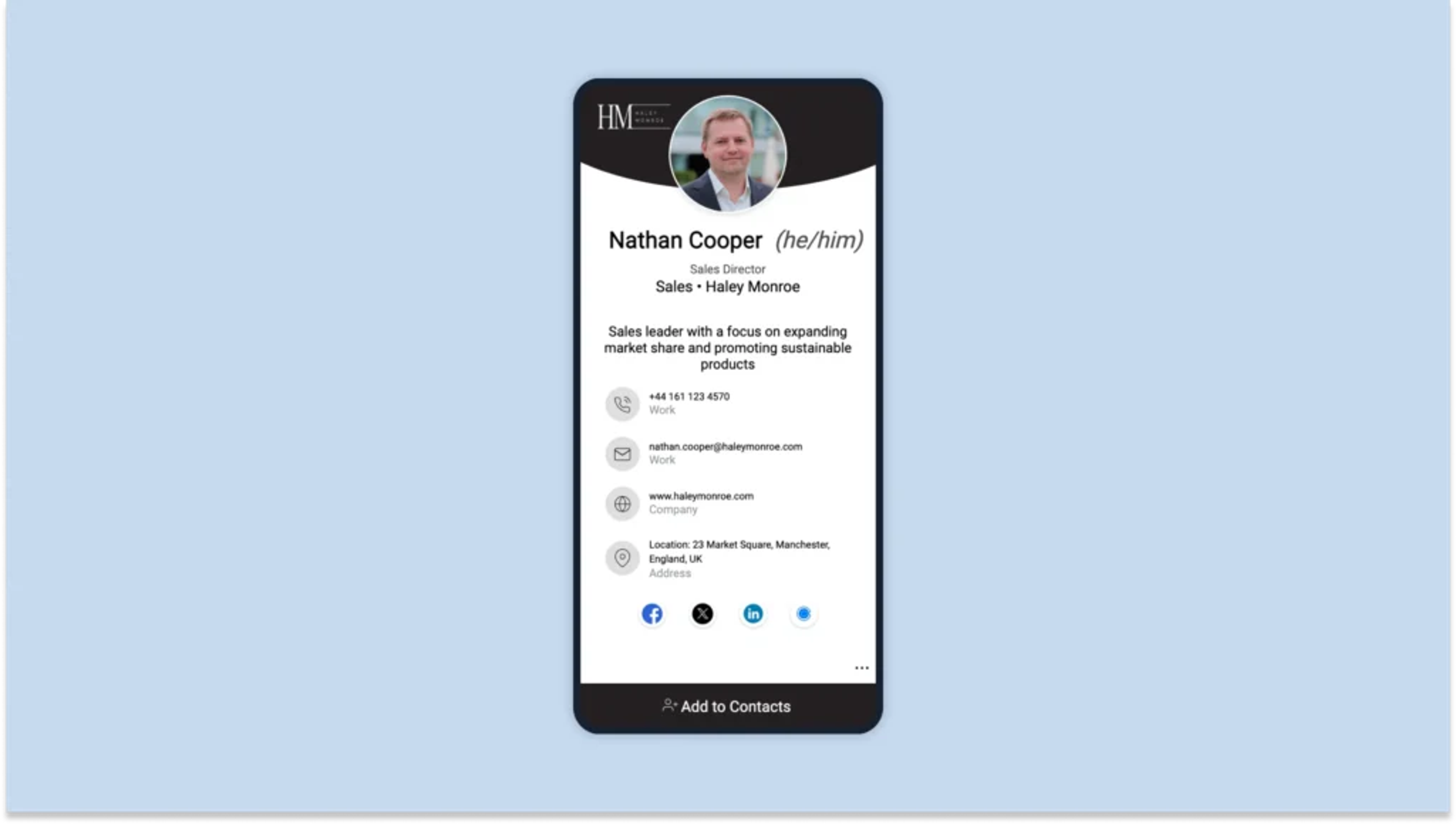 Digital business card with social media