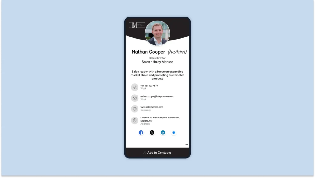 Digital business card with social media