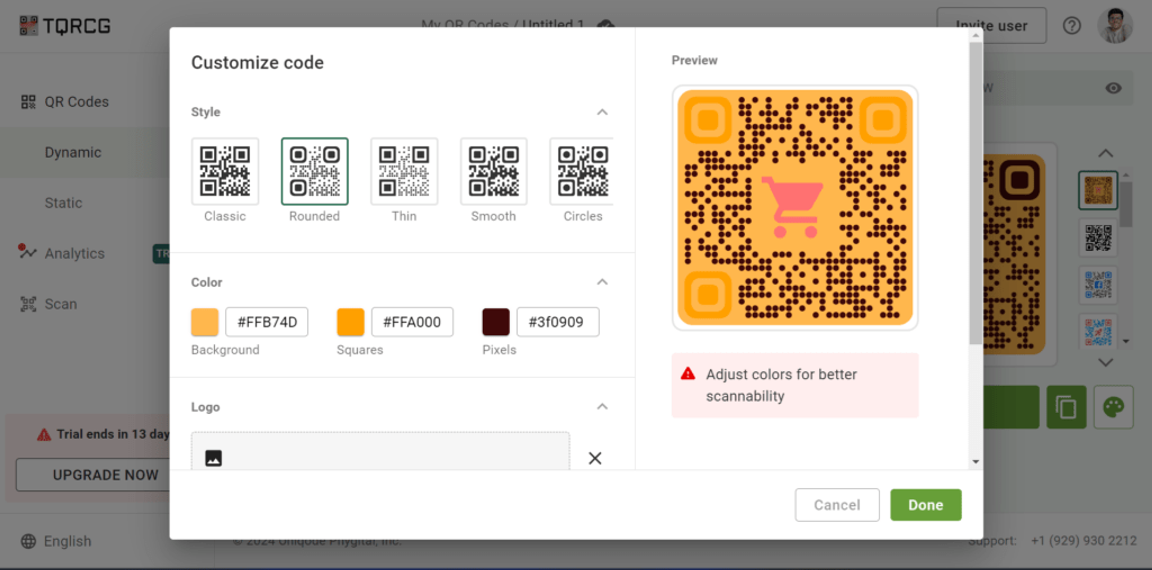 the qr code generator tqrcg scanability
