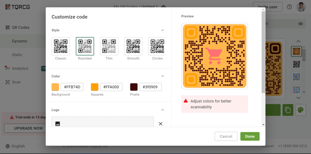 the qr code generator tqrcg scanability